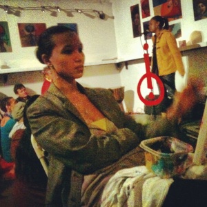 Artist Shelley Bruce. Doing Live Art during Ladies' Night. January 16th 2013